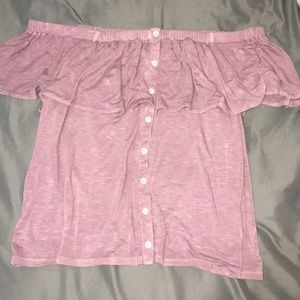 Lilac off-the-shoulder Button-Down Blouse